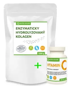 Nutri House Enzymaticky hydrolyzovaný kolagen 1 kg + Vitamín C 90 cps - SET